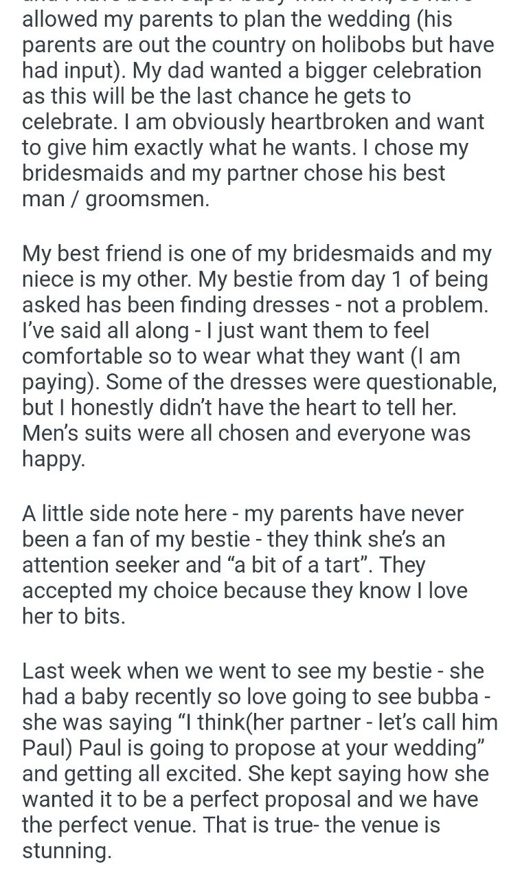 my best friend’s partner to not propose at my wedding